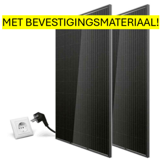 2 X 405WP FULL BLACK + BEVESTIGINGSMATERIAAL + OMVORMER + STEKKER + MONITORING 