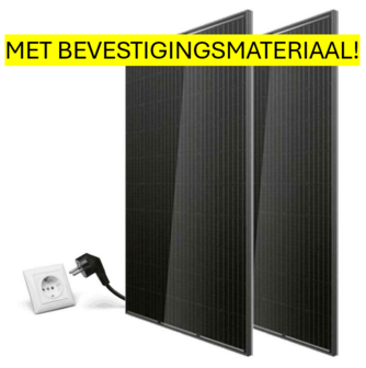 2 X 400WP FULL BLACK + BEVESTIGINGSMATERIAAL + OMVORMER + STEKKER + MONITORING 